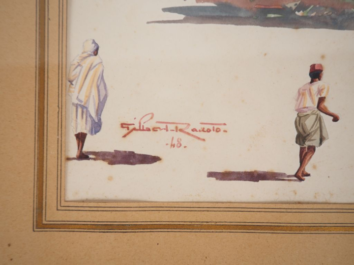 Gilbert RAKOTO.  "Etude de personnages" Paire d'aquarelles, signées en