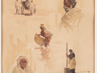 Vente aux enchères Joseph RAMANANKAMONJY.  "Etude de personnages"  Aquarelle signée en ba