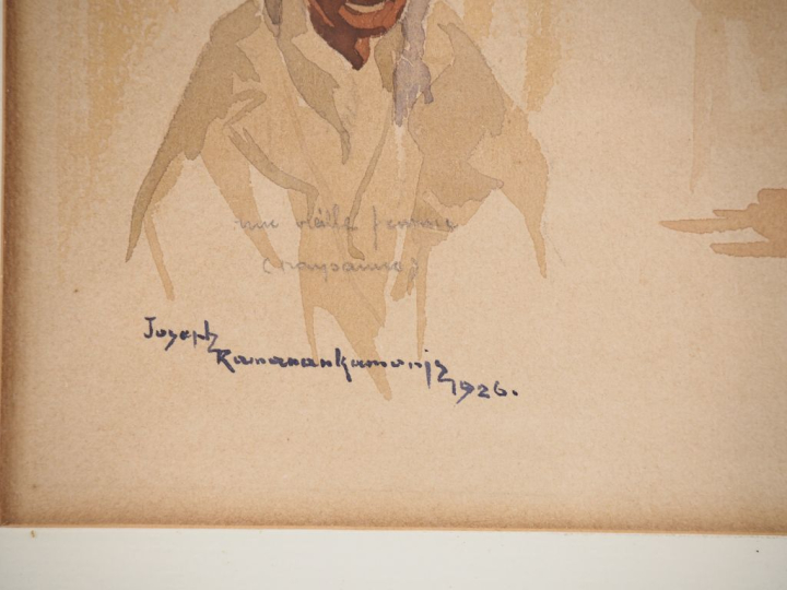 Joseph RAMANANKAMONJY.  "Etude de personnages"  Aquarelle signée en ba