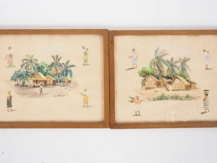 REGOAMANAMJITA. "Etude de personnages" Paire d'aquarelles, signées en 