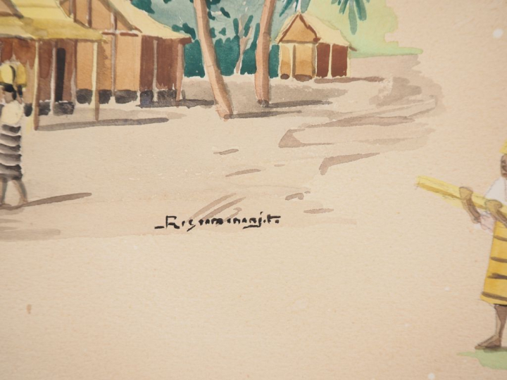 REGOAMANAMJITA. "Etude de personnages" Paire d'aquarelles, signées en 