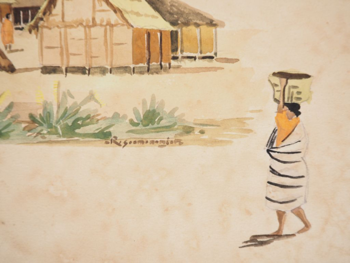 REGOAMANAMJITA. "Etude de personnages" Paire d'aquarelles, signées en 