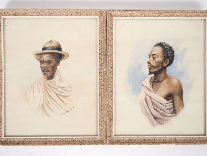 RAKOTO. "Portraits de malgaches" Paire d'aquarelles, une signée en bas