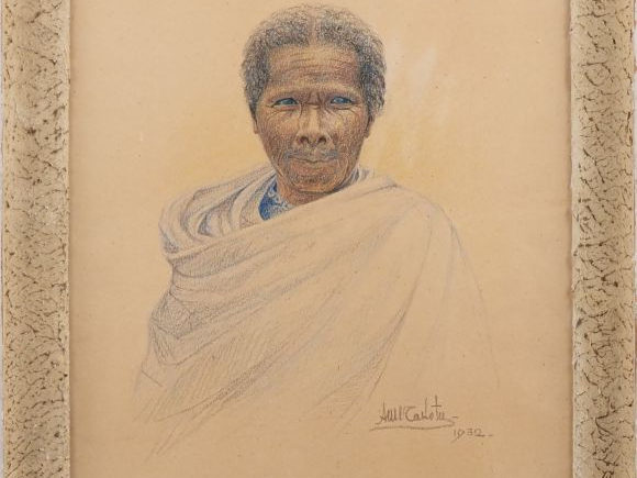 Ecole malgache XXème.  "portrait de femme" Dessin, signé en bas à droi