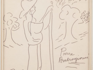 Vente aux enchères Pierre AMBROGIANI.  "le jardinier" Dessin au feutre, signé en bas à dr