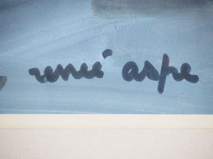 Renée ASPE.  "le port de St Jean de Luz" Gouache, signée en bas à droi