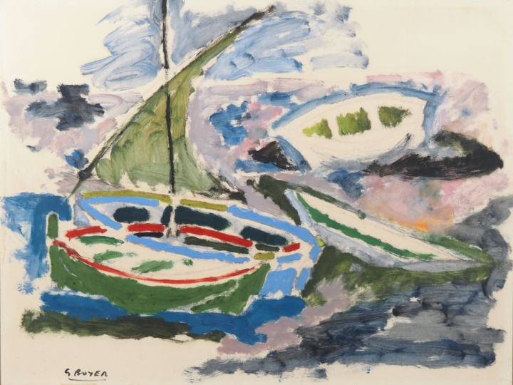 G. BOYER.  "marine"  Huile sur papier, signée en bas à gauche Dim. 48,