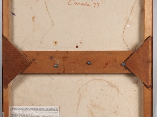 René BROCHARD.  "le chasseur esquimau"  Huile sur toile et métal décou