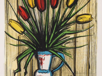 Vente aux enchères B. BUFFET. "le bouquet de tulipes" Epreuve d'artiste, contresignée en 