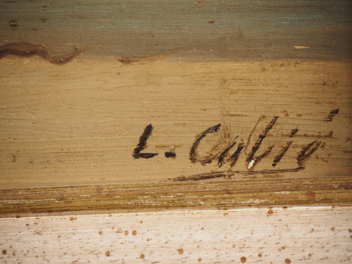 L. CABIE.  "Marine" Huile sur panneau, signée en bas à droite Dim. 18,