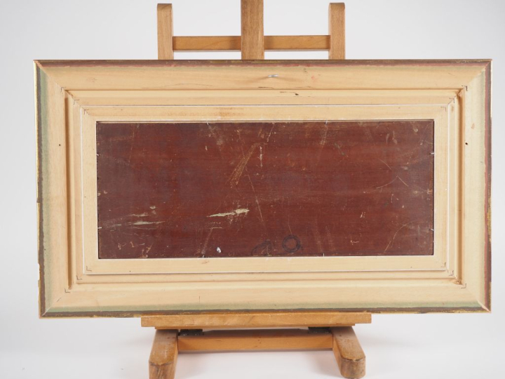 L. CABIE.  "Marine" Huile sur panneau, signée en bas à droite Dim. 18,