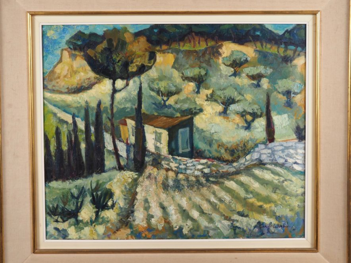 Gérard CALVET.  "Paysage du Midi" Huile sur toile, signée en bas à dro