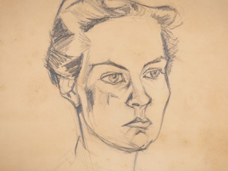 Vente aux enchères Gérard CALVET.  "portrait de femme" Dessin au crayon, signé en bas à g