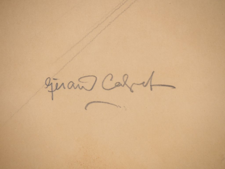 Gérard CALVET.  "portrait de femme" Dessin au crayon, signé en bas à g