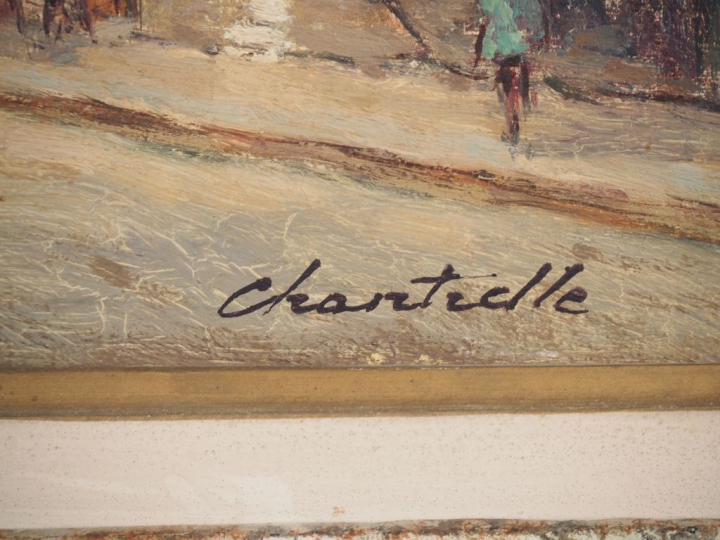 Lucien CHANTERELLE.  "place du Tertre à Montmartre" Huile sur panneau,