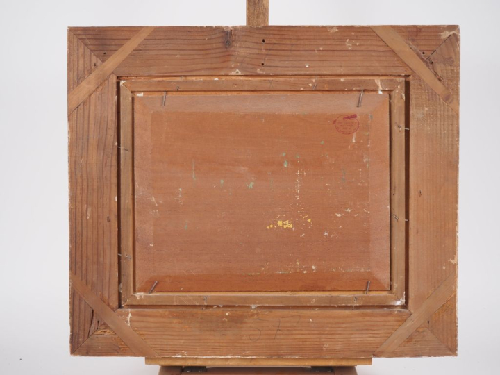 Lucien CHANTERELLE.  "place du Tertre à Montmartre" Huile sur panneau,