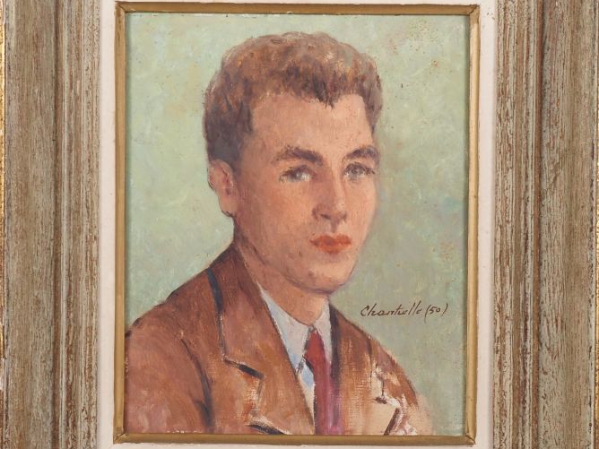 Lucien CHANTERELLE.  "portrait de jeune homme à la cravate" Huile sur 