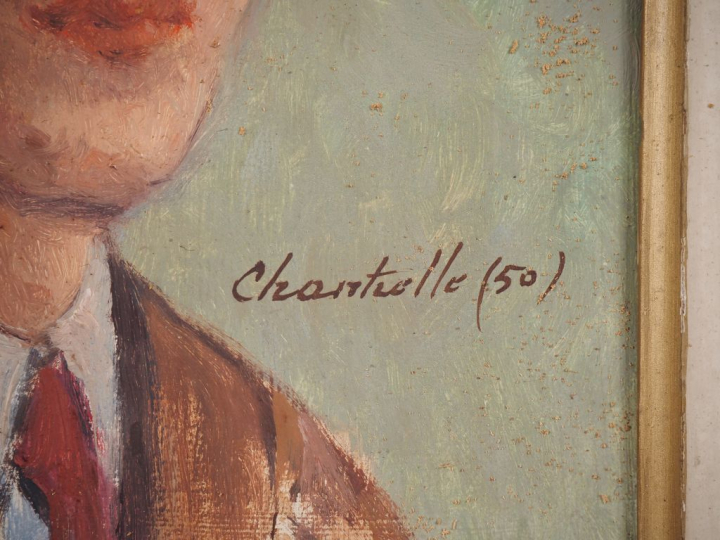 Lucien CHANTERELLE.  "portrait de jeune homme à la cravate" Huile sur 