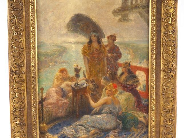 F. CORMON.  "Gulliver chez les géants" Huile sur toile, signée en bas 