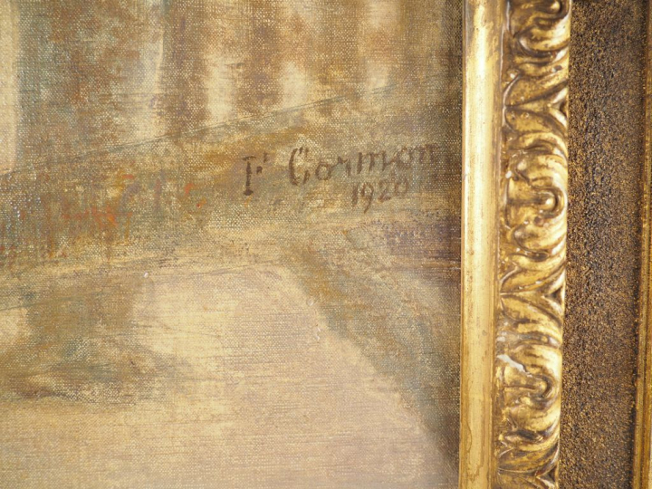 F. CORMON.  "Gulliver chez les géants" Huile sur toile, signée en bas 