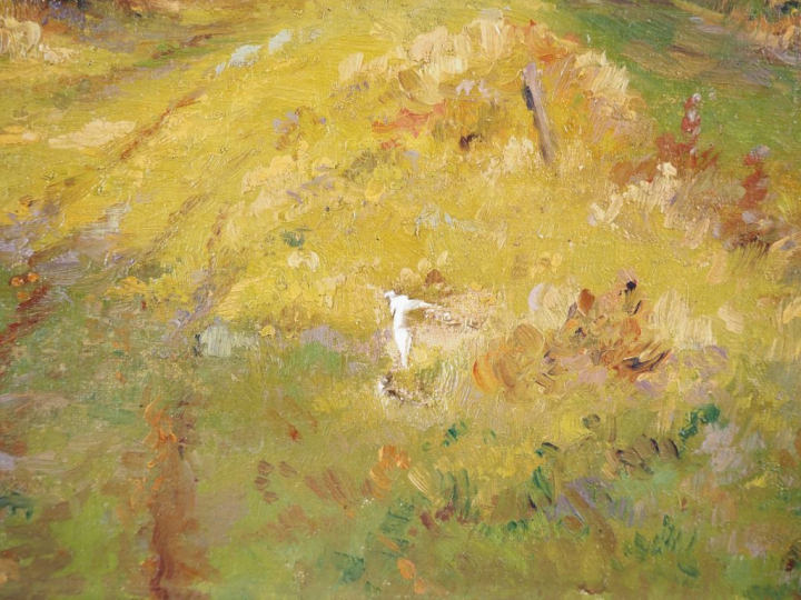 E. DELAHAGUES.  "bords de Seine à Lormais" Huile sur toile, signée en 