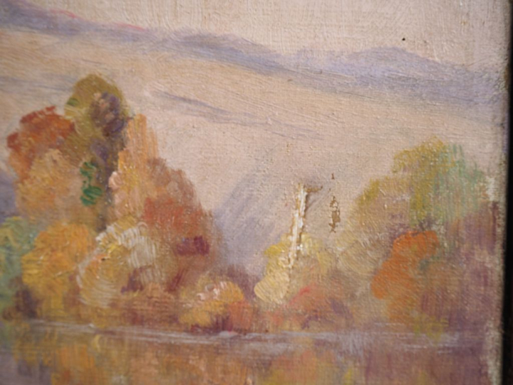 E. DELAHAGUES.  "bords de Seine à Lormais" Huile sur toile, signée en 