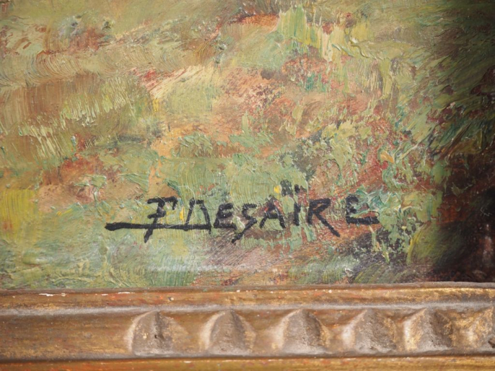 F. DESAIRE.  "paysage de montagne, le soir près d'Annecy" Huile sur pa