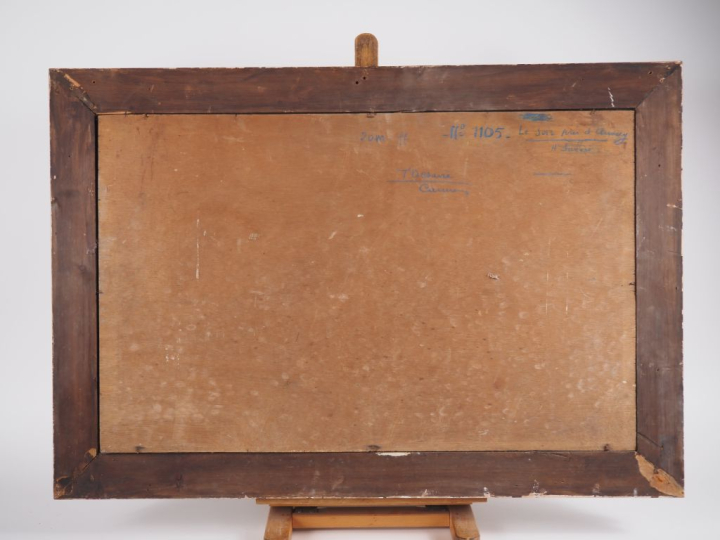 F. DESAIRE.  "paysage de montagne, le soir près d'Annecy" Huile sur pa