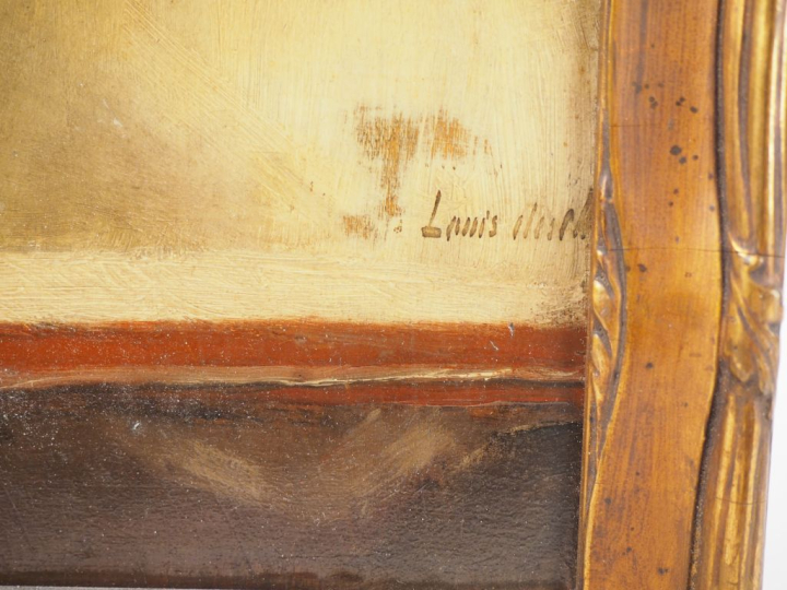 Louis Henri DESCHAMPS.  "Vieil homme à la lecture" Huile sur panneau, 