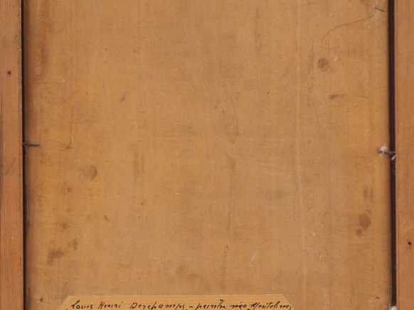 Louis Henri DESCHAMPS.  "Vieil homme à la lecture" Huile sur panneau, 