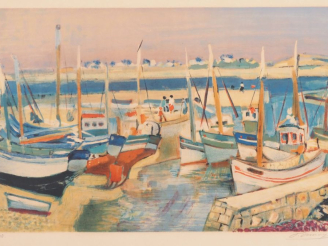 Vente aux enchères DESNOYER.  "Le port" Lithographie, numérotée 85/100 contresignée en ba