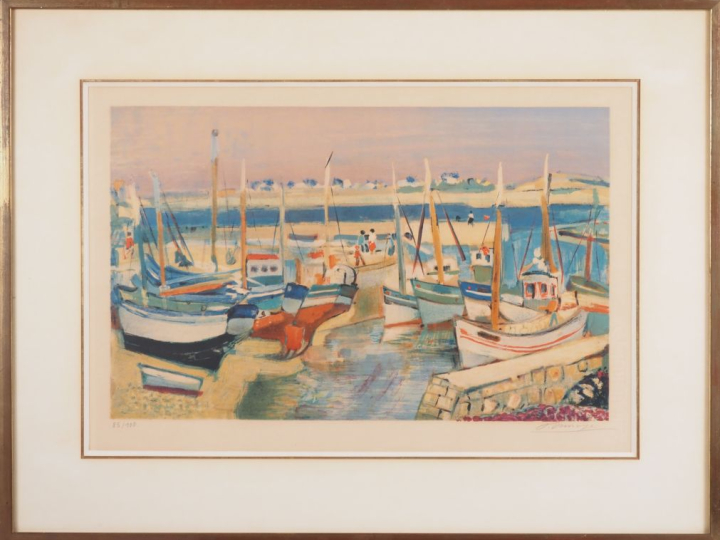 DESNOYER.  "Le port" Lithographie, numérotée 85/100 contresignée en ba