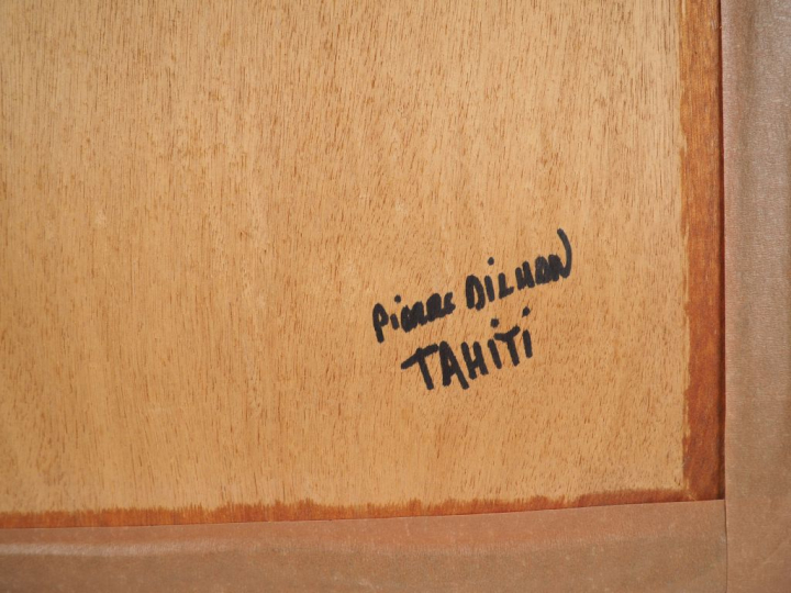 Pierre DILHAN.  "danseuse tahitienne" Peinture sur velours, signée en 