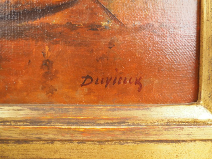 Henri DUVIEUX.  "Venise, le grand canal au soleil couchant" Huile sur 