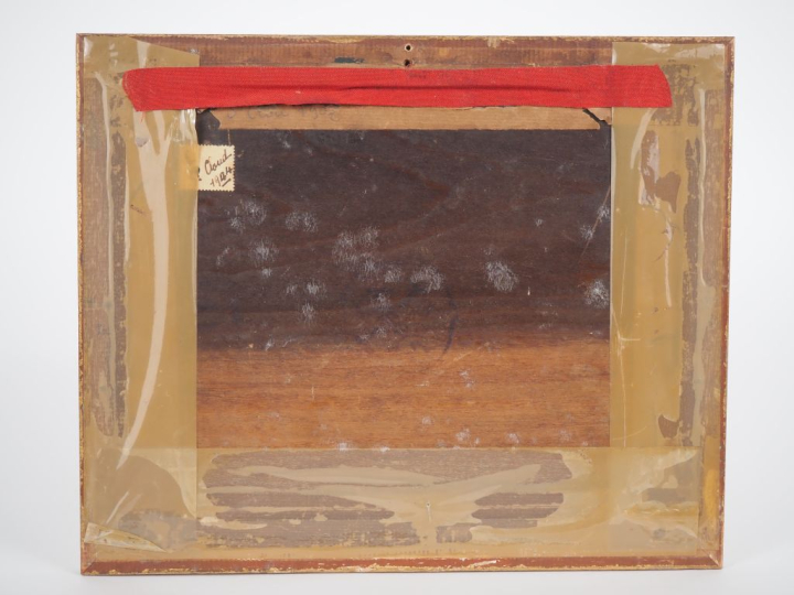 Alphonse FAURÉ.  "Bateaux sur la Seine à Saint Cloud" Huile sur pannea