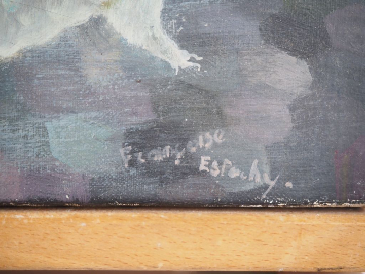 Françoise ESTACHY.  "Fantasmagorie" Huile sur toile, signée en bas à d