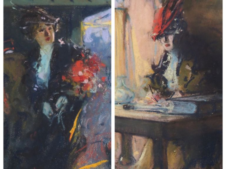 FORTUNY I MADRAZO. "Elégantes"  Paire de pastels, signés  Dim, 31 x 23