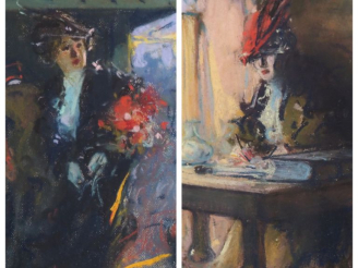 Vente aux enchères FORTUNY I MADRAZO. "Elégantes"  Paire de pastels, signés  Dim, 31 x 23