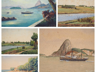 Vente aux enchères L. GERMAIN.  5 vues du Brésil : Rio de Janeiro, Rio Quequen, Pan de az