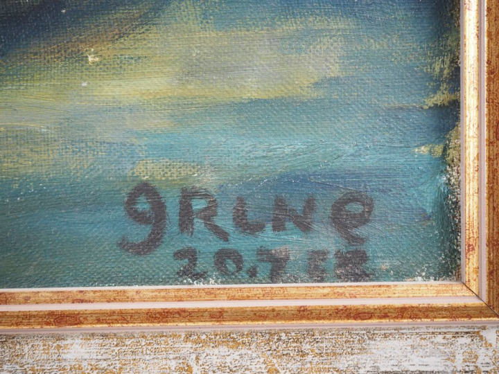 GRINE.  "Paris, le canal de la Villette" Huile sur toile, signée en ba