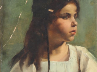 Vente aux enchères Louise de HEM.  "portrait de fillette" Huile sur toile, signée en haut