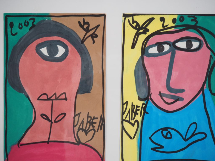 JABER.  "portraits"  Triptyque, aquarelles signées et datées 2002 et 2