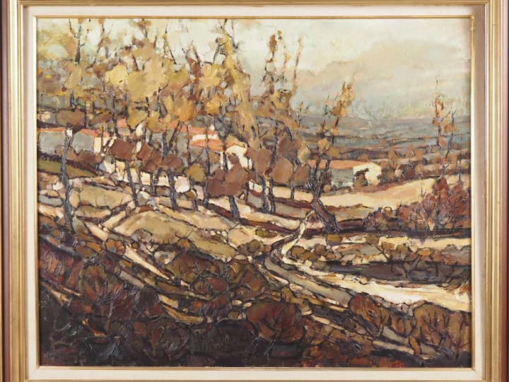 H. DE JORDAN.  "automne en Ariège" Huile sur toile, signée en bas à ga