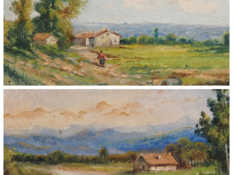 Vente aux enchères Pascal JULES.  "paysages"  Paire d'huiles sur panneaux, signées en bas