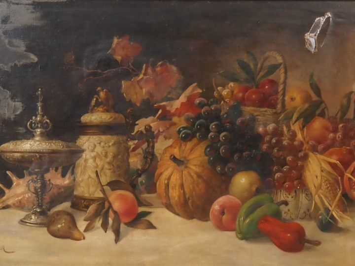 E. KLEMM.  "nature morte" Huile sur toile, signée en bas à gauche Dim.