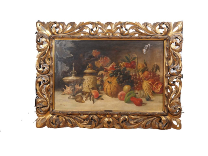 E. KLEMM.  "nature morte" Huile sur toile, signée en bas à gauche Dim.