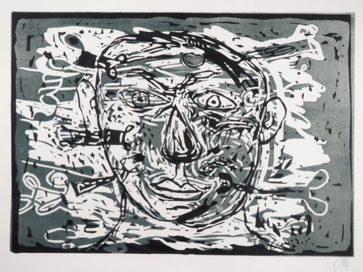 Markus LUPERTZ.  "portrait d'homme"  Lithogaphie  Dim. 60 x 80 cm