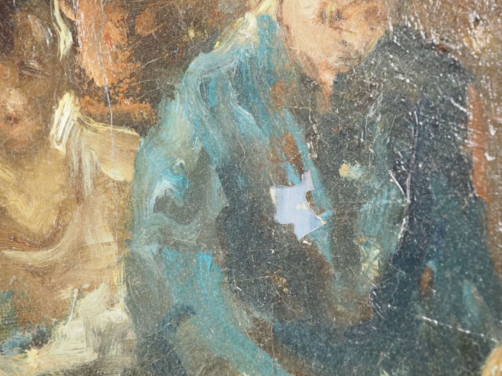 Claude MARIN.  "femmes à leur ouvrage dans un intérieur" Huile sur toi