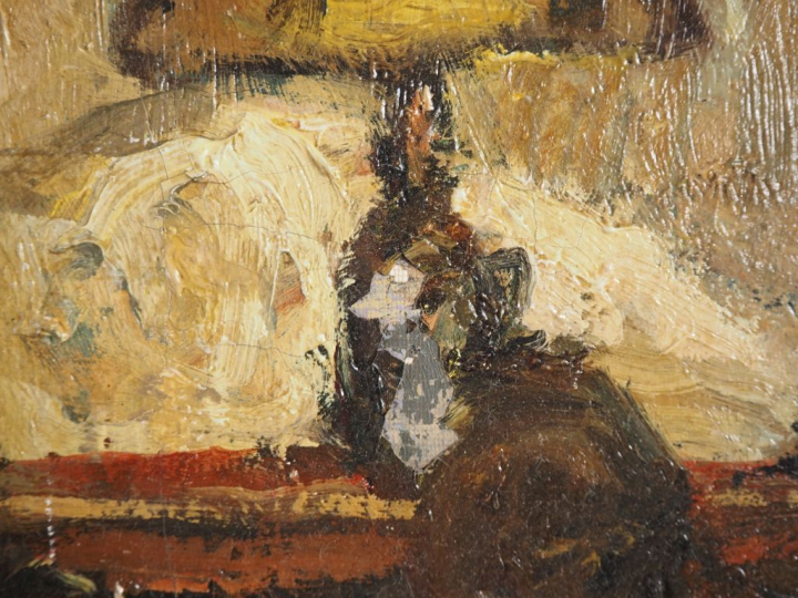 Claude MARIN.  "femmes à leur ouvrage dans un intérieur" Huile sur toi