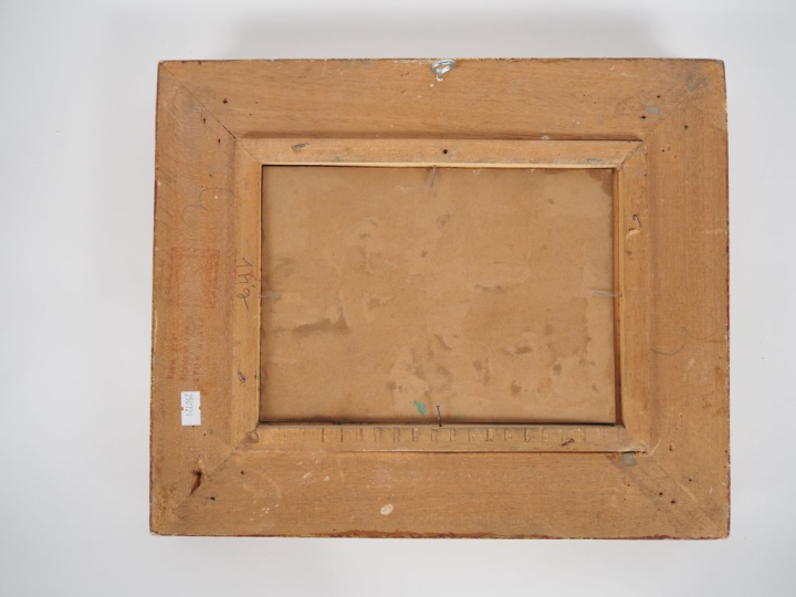 Claude MARIN.  "jeune femme dans un intérieur" Huile sur papier, signé